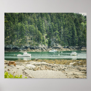 Bucht an der Küste von Maine Strand und Boote 8x10 Poster