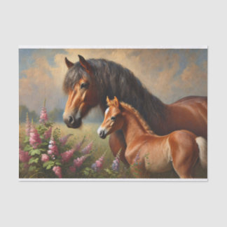 Bucht Mare mit Fohlen-Wildblumen-Decoupage Seidenpapier