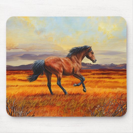 Bucht Pferd Galopp über die Prärie Mousepad (Vorne)