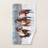 Bucht Pinto Paint Horns im Winter Schnee Badhandtuch Set (Handtuch)