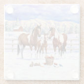 Bucht Pinto Paint Horns im Winter Schnee Glasuntersetzer (Rückseite)