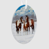 Bucht Pinto Paint Horns im Winter Schnee Ornament (Vorderseite)