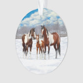 Bucht Pinto Paint Horns im Winter Schnee Ornament (Vorderseite)