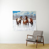 Bucht Pinto Paint Horns im Winter Schnee Wandteppich (Beispiel (Horizontal))