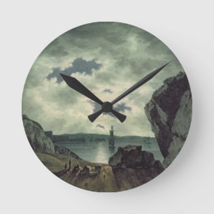 Bucht-Szene in Mondschein, 1787 (w/c über Runde Wanduhr