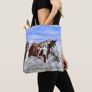 Bucht und Weiß Tobiano Paint Horse in Snow Tasche