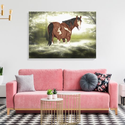 Bucht und weißer Splash über Paint Horse Leinwanddruck (Insitu (Wohnzimmer))