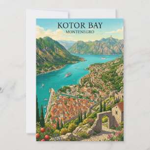 Bucht von Kotor Montenegro Retro Vintage Reise Karte