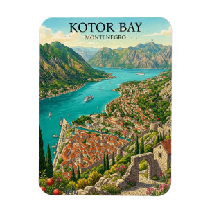 Bucht von Kotor Montenegro Retro Vintage Reise Magnet