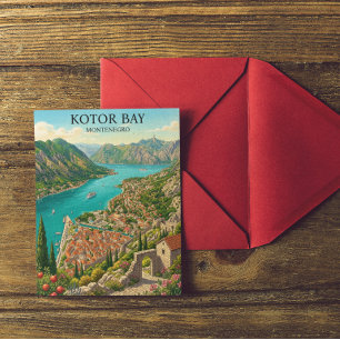 Bucht von Kotor Montenegro Retro Vintage Reise Postkarte