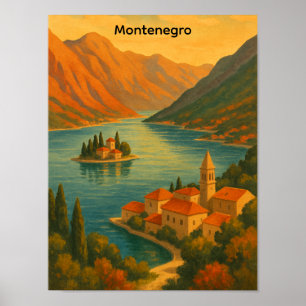 Bucht von Kotor Montenegro Vintage-Reiseszene Poster