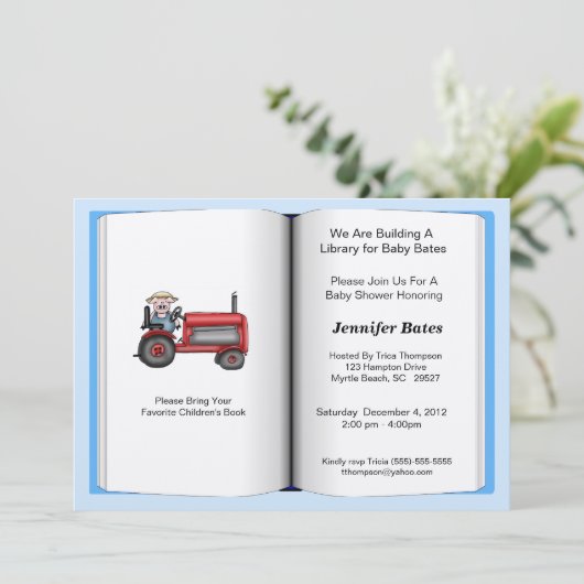 Buchthema Kinderdusche Einladung (Junge) (Stehend Vorderseite)