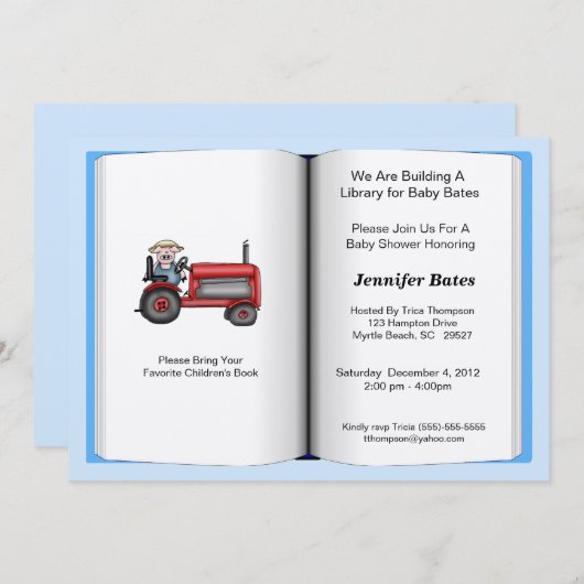 Buchthema Kinderdusche Einladung (Junge) (Vorne/Hinten)