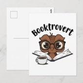 Buchtroverte Eule mit Buch und Kaffee Postkarte (Vorne/Hinten)