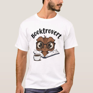 Buchtroverte Eule mit Buch und Kaffee T-Shirt