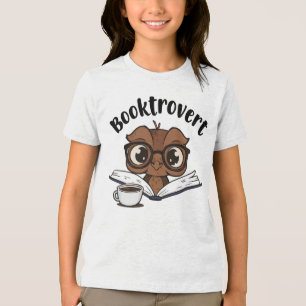 Buchtroverte Eule mit Buch und Kaffee Tri-Blend Shirt