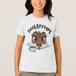 Buchtroverte Eule mit Buch und Kaffee Tri-Blend Shirt