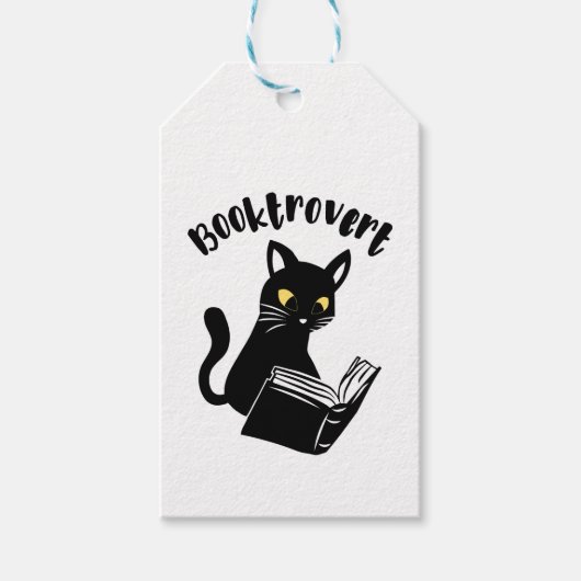 Buchtrovertekatze mit Buch Geschenkanhänger (Vorderseite)
