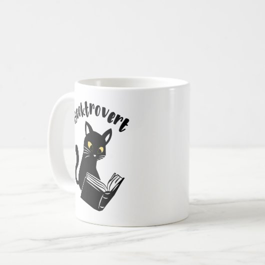 Buchtrovertekatze mit Buch Kaffeetasse (Vorderseite Links)