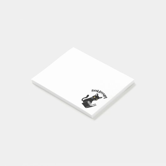Buchtrovertekatze mit Buch Post-it Klebezettel (angewinkelt)