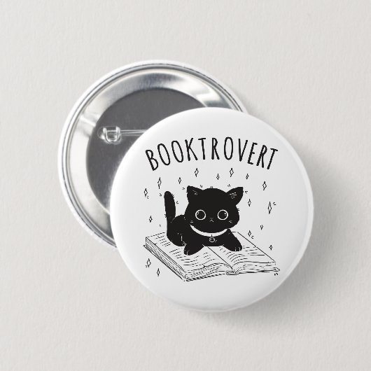 Buchtrovertekatze mit Buch und Sternen Button (Vorne & Hinten)