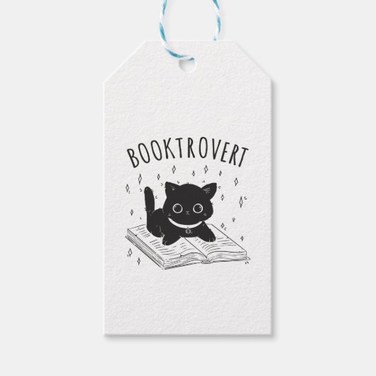 Buchtrovertekatze mit Buch und Sternen Geschenkanhänger (Vorderseite)