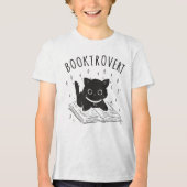Buchtrovertekatze mit Buch und Sternen Tri-Blend Shirt (Vorderseite)