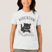 Buchtrovertekatze mit Buch und Sternen Tri-Blend Shirt (Vorderseite)