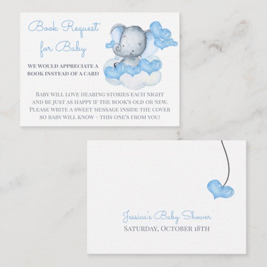 Buchungsanfrage für Baby Boy Elephant Babydusche Begleitkarte (Vorne/Hinten)