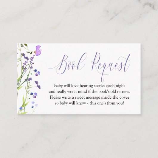 Buchungsanfrage Lila Wildblume Kinderdusche Begleitkarte (Vorderseite)