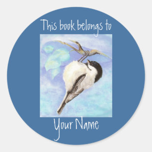 Buchungsplatte Wasserfarbe Chickadee Runder Aufkleber