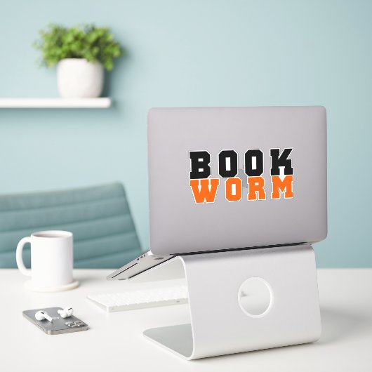 Buchwurm, Bücherliebhaber Aufkleber (Laptop auf Schreibtisch)