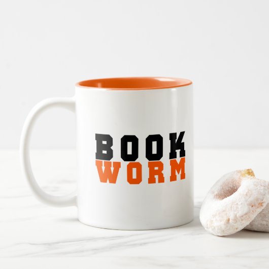 Buchwurm, Bücherliebhaber Zweifarbige Tasse (Mit Donut)