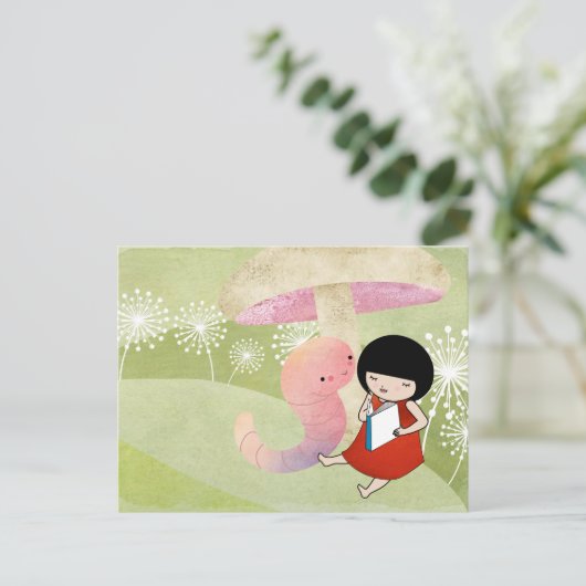 Buchwurm Postkarte (Stehend Vorderseite)