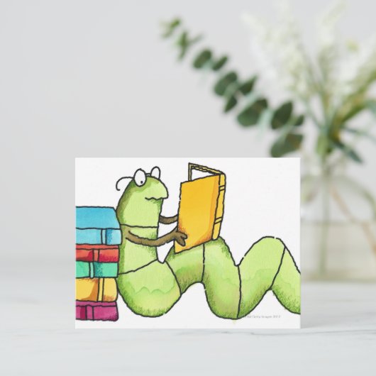 Buchwurm Postkarte (Stehend Vorderseite)