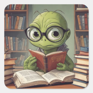 Buchwurm Quadratischer Aufkleber