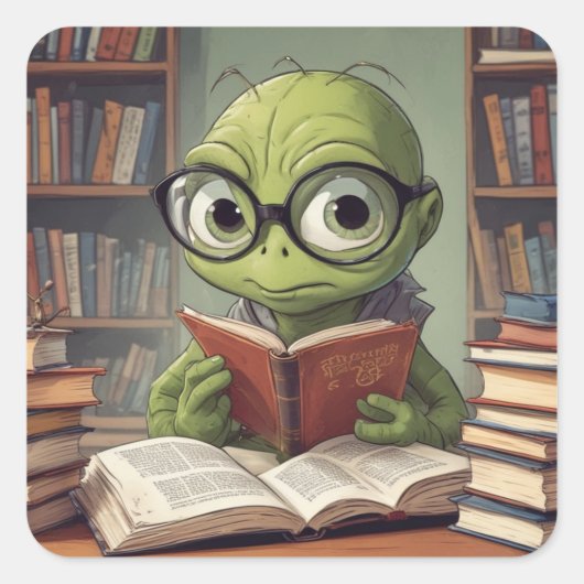 Buchwurm Quadratischer Aufkleber (Vorderseite)