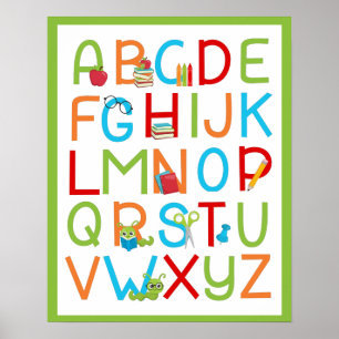 Buchwürmer Alphabet A bis Z auf Hellgrün Poster