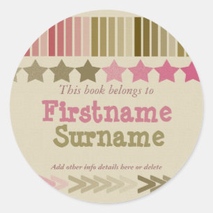 Buchzeichen-Aufkleber für Fun Stars und Streifen Runder Aufkleber