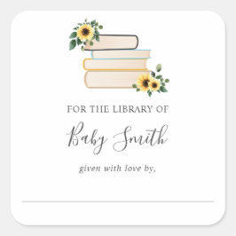 Buchzeichen-Aufkleber für Sonnenblumen-Babydusche Quadratischer Aufkleber