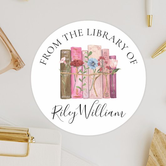 Buchzeichen-Aufkleber für Wasserfarben-Buch-Blume Runder Aufkleber