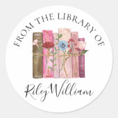 Buchzeichen-Aufkleber für Wasserfarben-Buch-Blume Runder Aufkleber (Vorderseite)