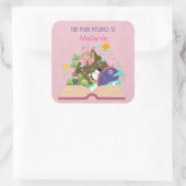 Buchzeichen aus Märchen, rosa Quadratischer Aufkleber (Tasche)