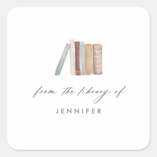 Buchzeichen der Bibliothek mit Vintagen Aquarellbü Quadratischer Aufkleber (Vorderseite)