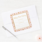 Buchzeichen der ersten Bücherei des Babys, Rosa ro Quadratischer Aufkleber (Umschlag)