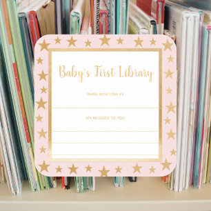 Buchzeichen der ersten Bücherei des Babys, Rosa ro Quadratischer Aufkleber