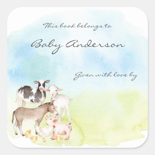 Buchzeichen der Wasserfarbenfarm Quadratischer Aufkleber (Vorderseite)