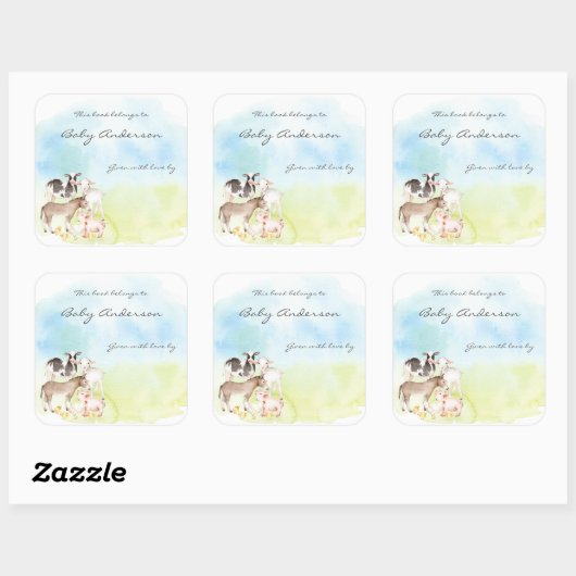 Buchzeichen der Wasserfarbenfarm Quadratischer Aufkleber (Blatt)