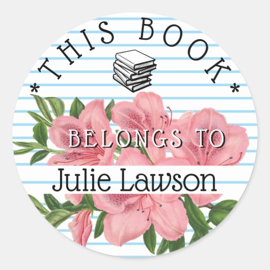 Buchzeichen Dieses Buch gehört zu rosa Blume Runder Aufkleber (Vorderseite)