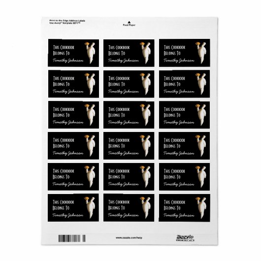 Buchzeichen Ex Libris Name Koch Cookbook gehört zu Adressaufkleber (Vorne)